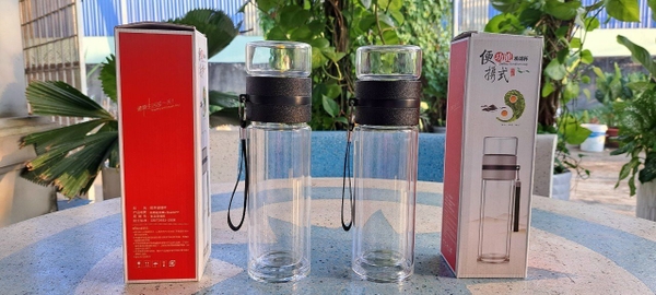 Sỉ In Logo Khắc Logo Bình Thủy Tinh 2 Lớp Lọc Trà 400ML