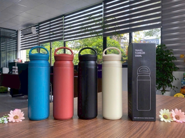 Sỉ In Logo Khắc Tên Bình Giữ Nhiệt Nắp Quai Xách 500ML