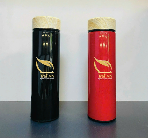 Sỉ In Khắc Logo Bình Giữ Nhiệt Nắp Gỗ 450ML