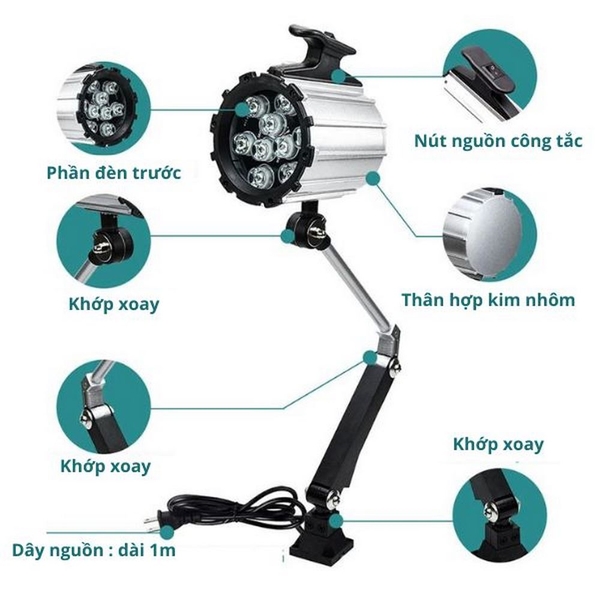 Đèn LED Chiếu Sáng Máy Công Cụ Dạng Cánh Tay Có Chống Nước