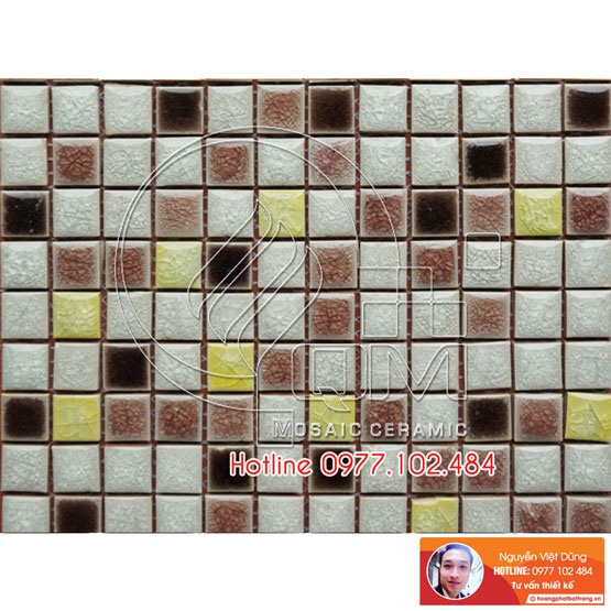 Gạch Mosaic màu trộn trắng, nâu, socola