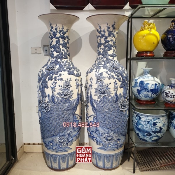 Lục bình Công nổi màu lam Bát Tràng cao cấp 235