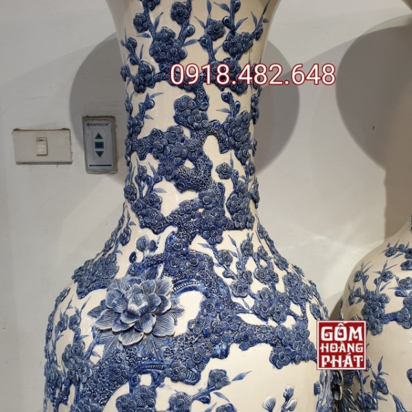 Lục bình Công nổi màu lam Bát Tràng cao cấp 13531