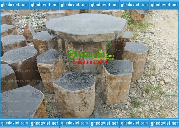 Bàn ghế đá Bazan giá rẻ (BỘ 6 GHẾ ĐÔN) GDBZ-20 - 0933832979