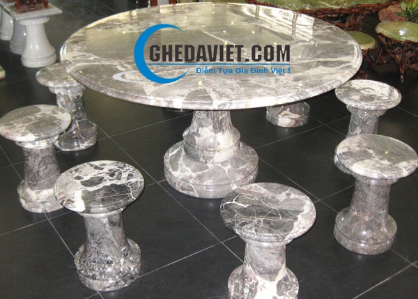 Bộ bàn ghế đá Marble 1 bàn tròn 6 ghế đôn GDMB-21 - 0933832979