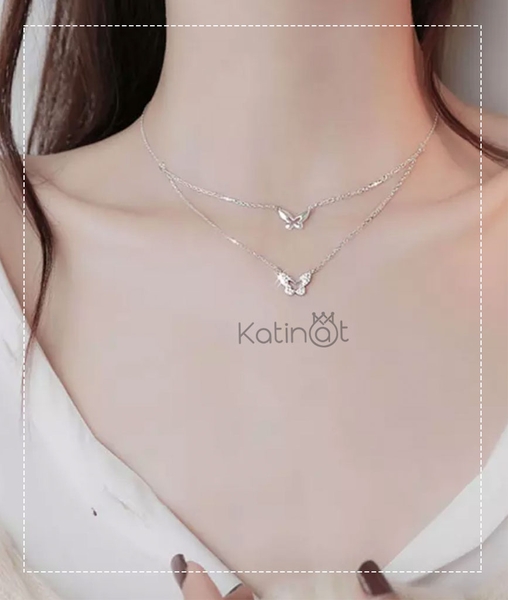 Dây chuyền bạc dây đôi hình cánh bướm