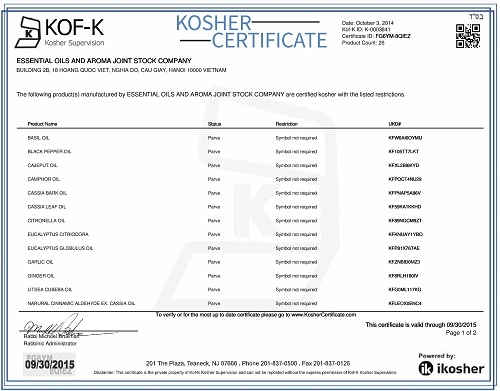 Chứng nhận đạt tiêu chuẩn KOSHER (KOF-K)- USA