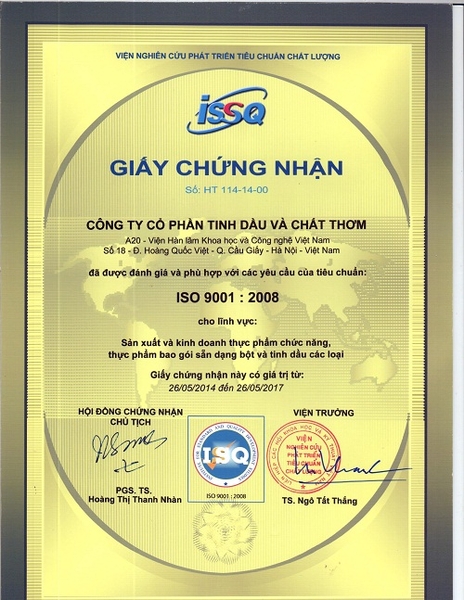 Chứng nhận nhà máy đạt chuẩn ISO 9001-2008