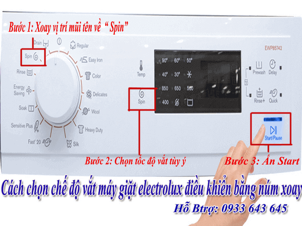 Chế độ vắt cửa máy giặt electrolux bảng điều khiển bằng núm xoay