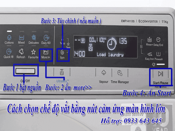 Cách chọn chế độ vắt máy giặt electrolux cảm ứng 