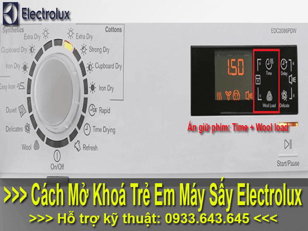 Tắt chế độ khoá trẻ em ở máy sấy electrolux