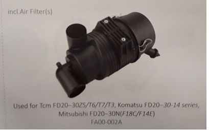 Bầu lọc gió xe nâng TCM FD20~30Z5/T6/T7/T3, Komatsu FD20~30-14 series, Mitsubishi FD20~30N (F18C/F14E), Mã SP FA00-002A