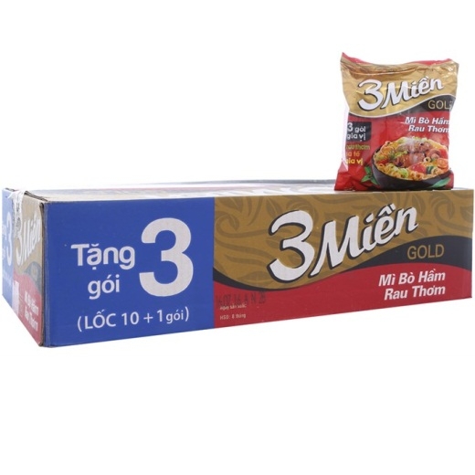 Thùng 30 gói mì 3 Miền bò hầm rau thơm Gold Reeva 75g