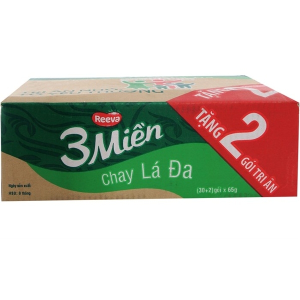 Thùng 30 gói mì 3 Miền chay lá đa 65g