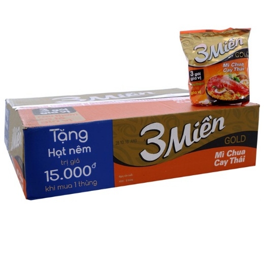 Thùng 30 gói Mì 3 Miền Gold Reeva chua cay Thái 75g