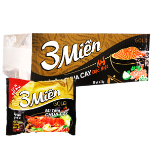 Thùng 30 gói mì 3 Miền Gold vị tôm chua cay đặc biệt 75g