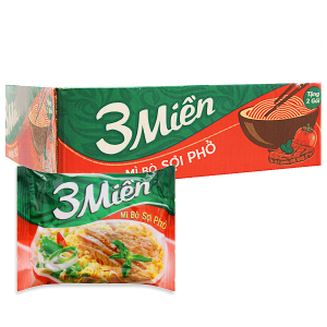 Thùng 30 gói mì 3 Miền vị bò sợi phở 65g