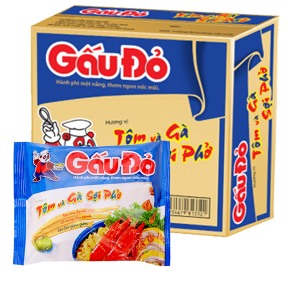 Thùng 30 gói mì Gấu Đỏ vị tôm và gà sợi phở 63g
