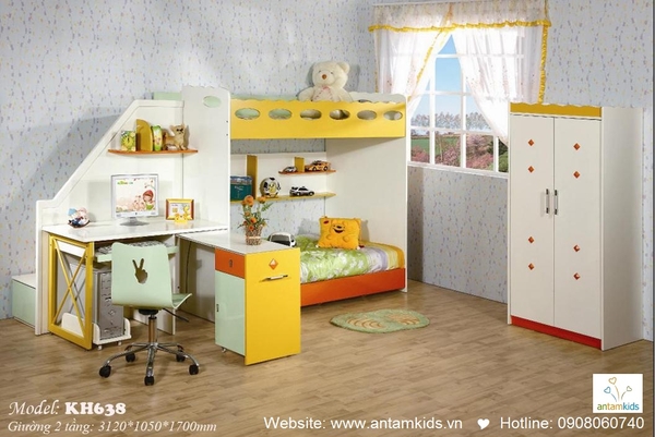 Giường tầng cho 2 bé Bill & Bush nhà mẹ Lephuongdung_Hà Nội - Nội thất AnTamKids