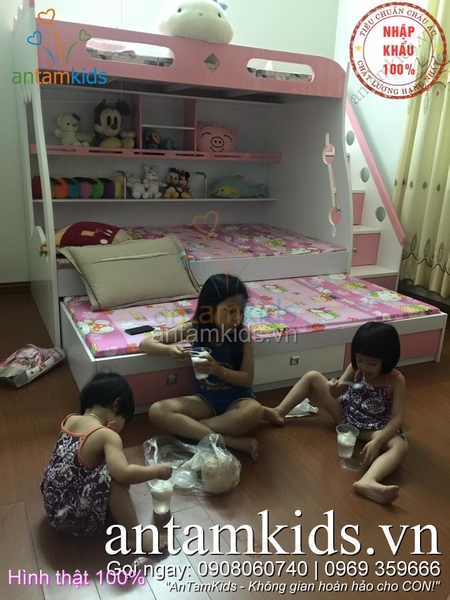 Giường ngủ 3 tầng nhập khẩu của 3 con gái mẹ Huong Duong_Hải Dương
