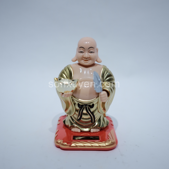 Phật di lặc đứng vẫy quạt đầu gật gù cao 13 cm dài 8,5 cm rộng 9,5 cm