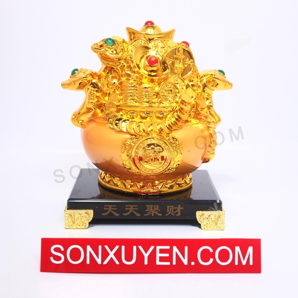 Hũ vàng phong thủy tài lộc dài 11,5 cm, cao 15cm. Mã SP000251.