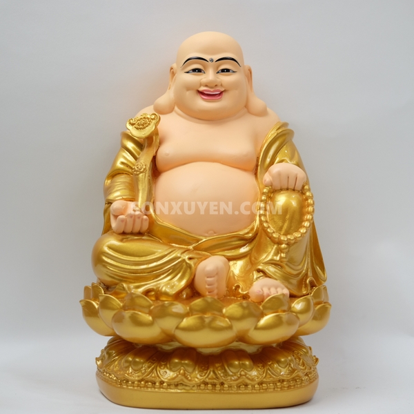 Phật di lặc ngồi đế sen mạ vàng cao 25,5 cm rộng 15,5 cm