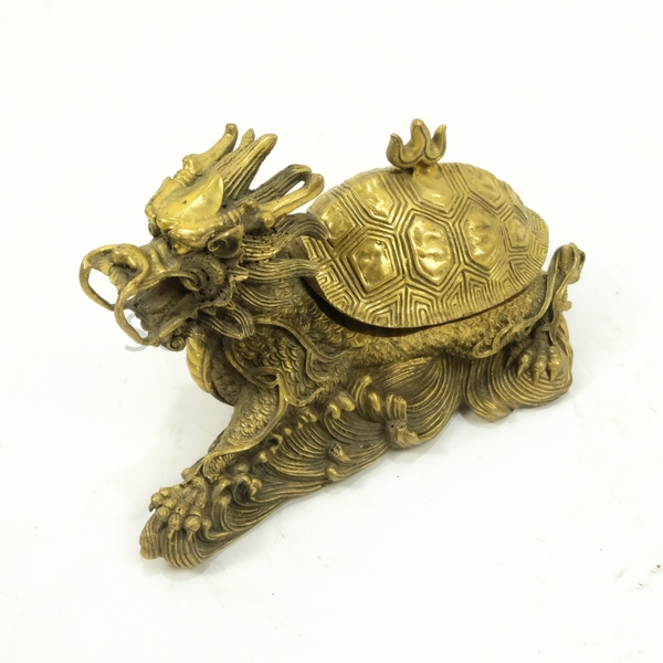 Rùa đầu rồng bằng đồng mở nắp cao 10 cm dài 18,5 cm