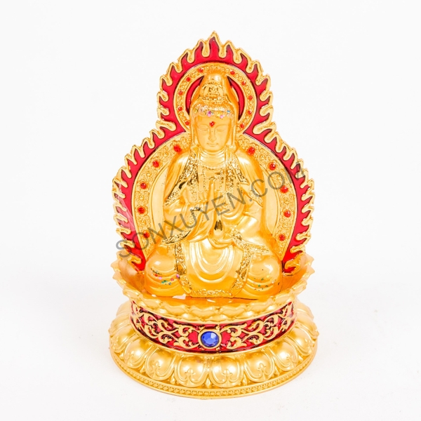 Phật bà mạ vàng ngồi  tỏa hòa quang cao 12,5 rộng  9