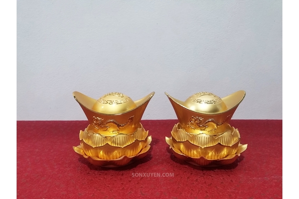 Thỏi vàng phong thủy - Đĩnh bạc- Nguyên bảo- Khối vàng phong thủy cao 8 cm dài 9 cm