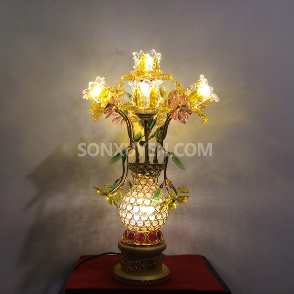 Đèn thờ led Hoa Sen 5 bông, dáng lọ hoa,