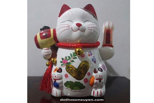 Mèo vẫy lộc phong thủy, chiêu tài, cao 23 cm