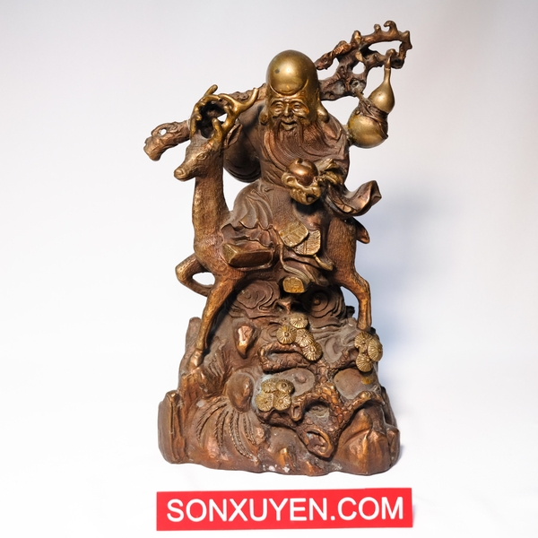 Ông thọ cưỡi hươu lộc cao 16 cm, rộng 13 cm