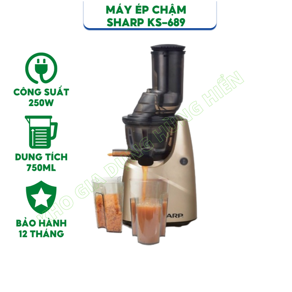 Máy ép chậm Sharp KS-689 (New 2021), Tặng kèm 2 bình nước cao cấp - Hàng Chính Hãng