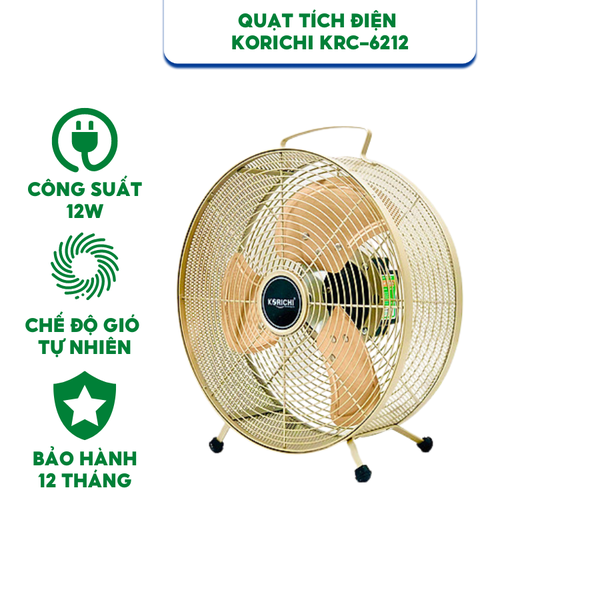 QUẠT TÍCH ĐIỆN KORICHI KRC-6212 - HÀNG CHÍNH HÃNG