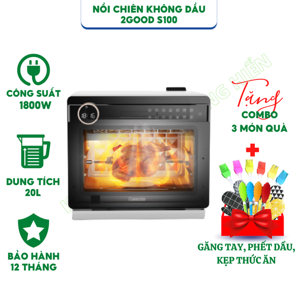 Nồi Chiên Không Dầu Kèm Hấp 2GOOD S100, Lòng nồi và phụ kiện INOX 304, Dung tích 20L, Lồng tự đảo 360°