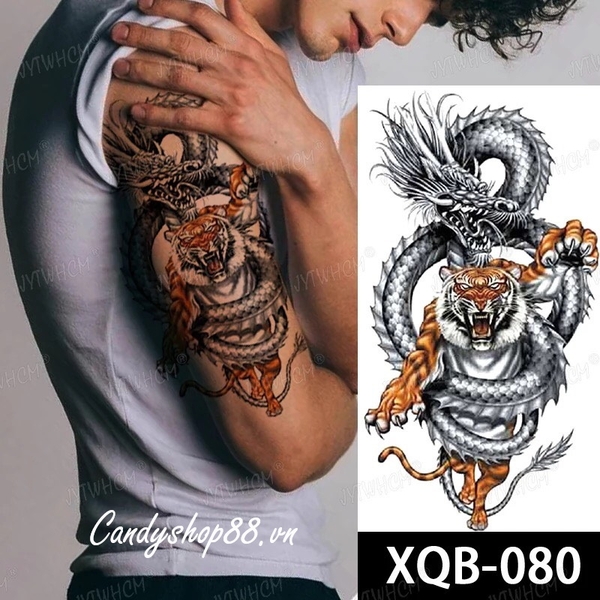 Hình Xăm dán tattoo Rồng cọp XQB-080 - Candyshop88 Hình Xăm Dán Tattoo Rồng Cọp Xqb-080 - Candyshop88