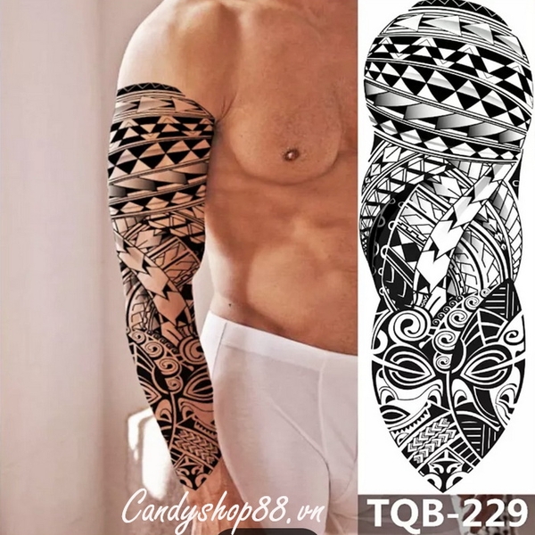 Hình Xăm Dán Tattoo Kín Tay Họa Tiết TQB229