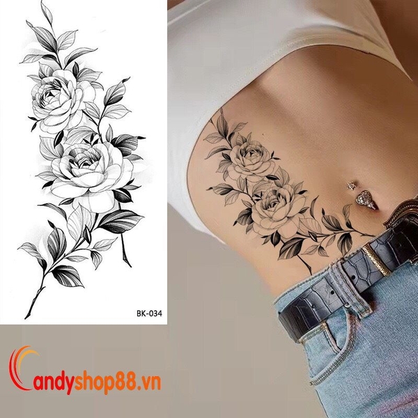 Hình xăm dán tattoo hoa đẹp - Candyshop88