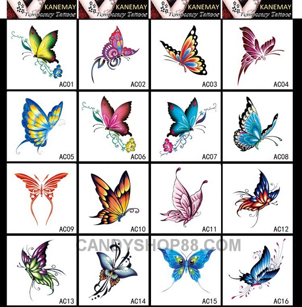 Hình xăm dán tattoo bướm AC - candyshop88