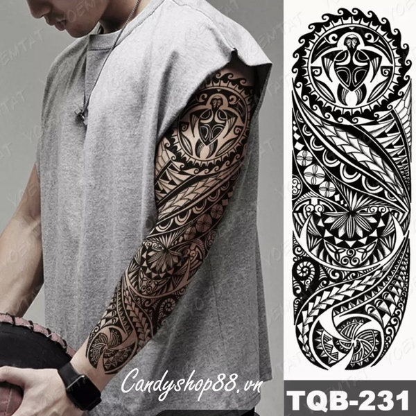 Hình Xăm Dán Tattoo Kín Tay Họa Tiết TQB-231