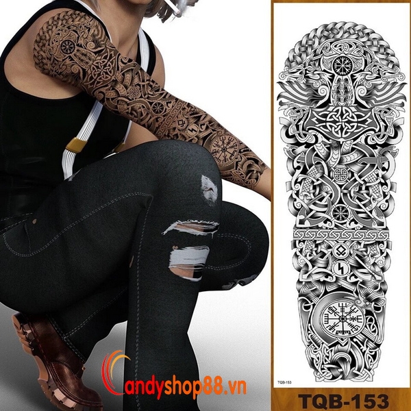 Hình Xăm Dán Tattoo Kín Tay Họa Tiết Tqb-153