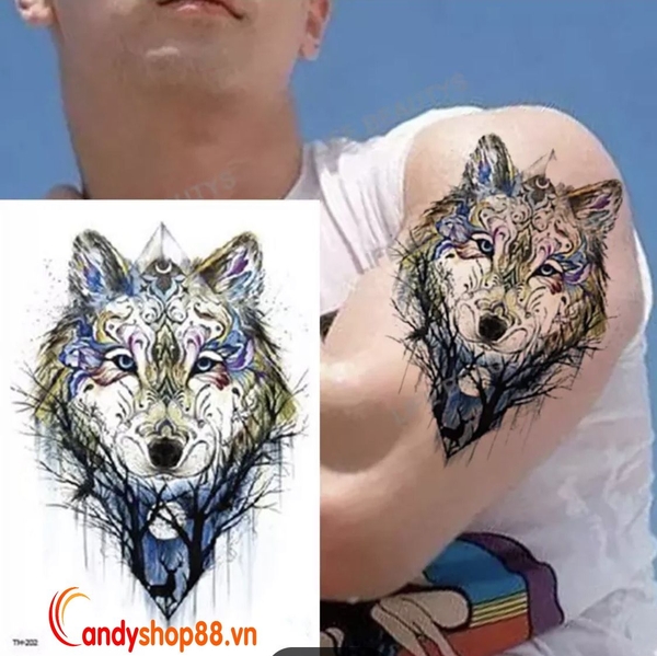 Hình xăm dán tattoo hình sói cực ngầu TBS Candyshop88