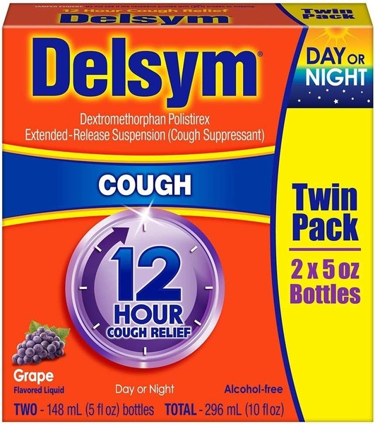 Siro trị ho cho người lớn và trẻ em trên 4 tuổi (ngày/đêm) Delsym 12 Hour Cough Relief, hộp 2 chai x 148ml, hương nho.