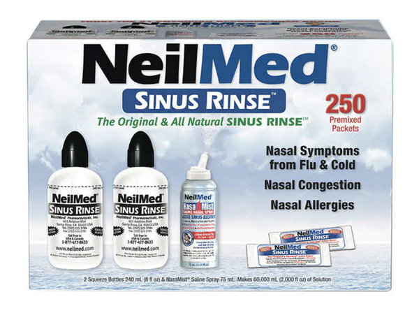 Set muối sinh lý rửa mũi NeilMed Sinus Rinse Kit (gồm 2 bình nhựa + 1 chai xịt + 250 gói)