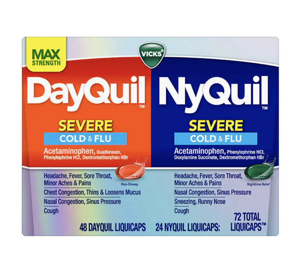 Viên uống giảm ho và cảm cúm Vicks DayQuil & NyQuil Severe Cold & Flu 72 Liquicaps