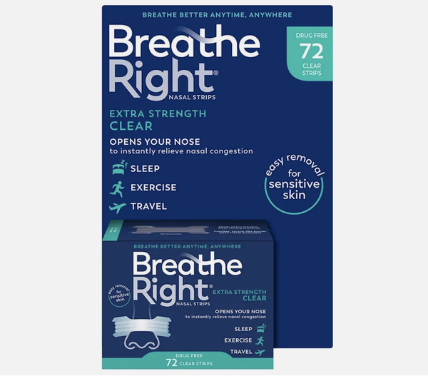 Miếng dán thông mũi, chống ngáy Breathe Right Extra Strength CLEAR loại 72 miếng (hộp màu xanh cho da nhạy cảm)