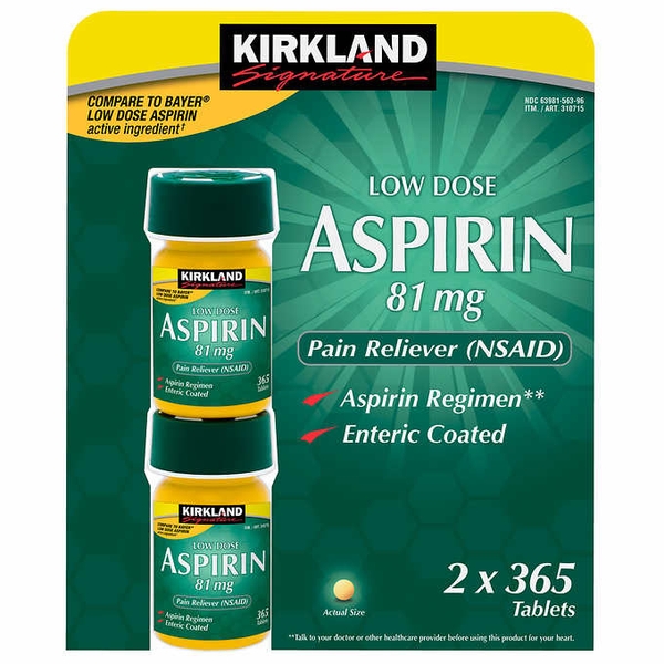 Bảo vệ tim mạch, ngăn ngừa đột quỵ Kirkland Low Dose Aspirin 81mg 2 x 365 viên