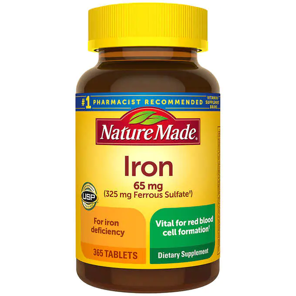 Viên uống bổ sung sắt Nature Made Iron 65 mg - loại 365 viên.