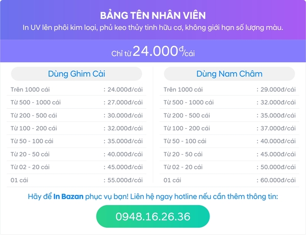 bảng giá in bảng tên nhân viên đổ keo tại bmt daklak